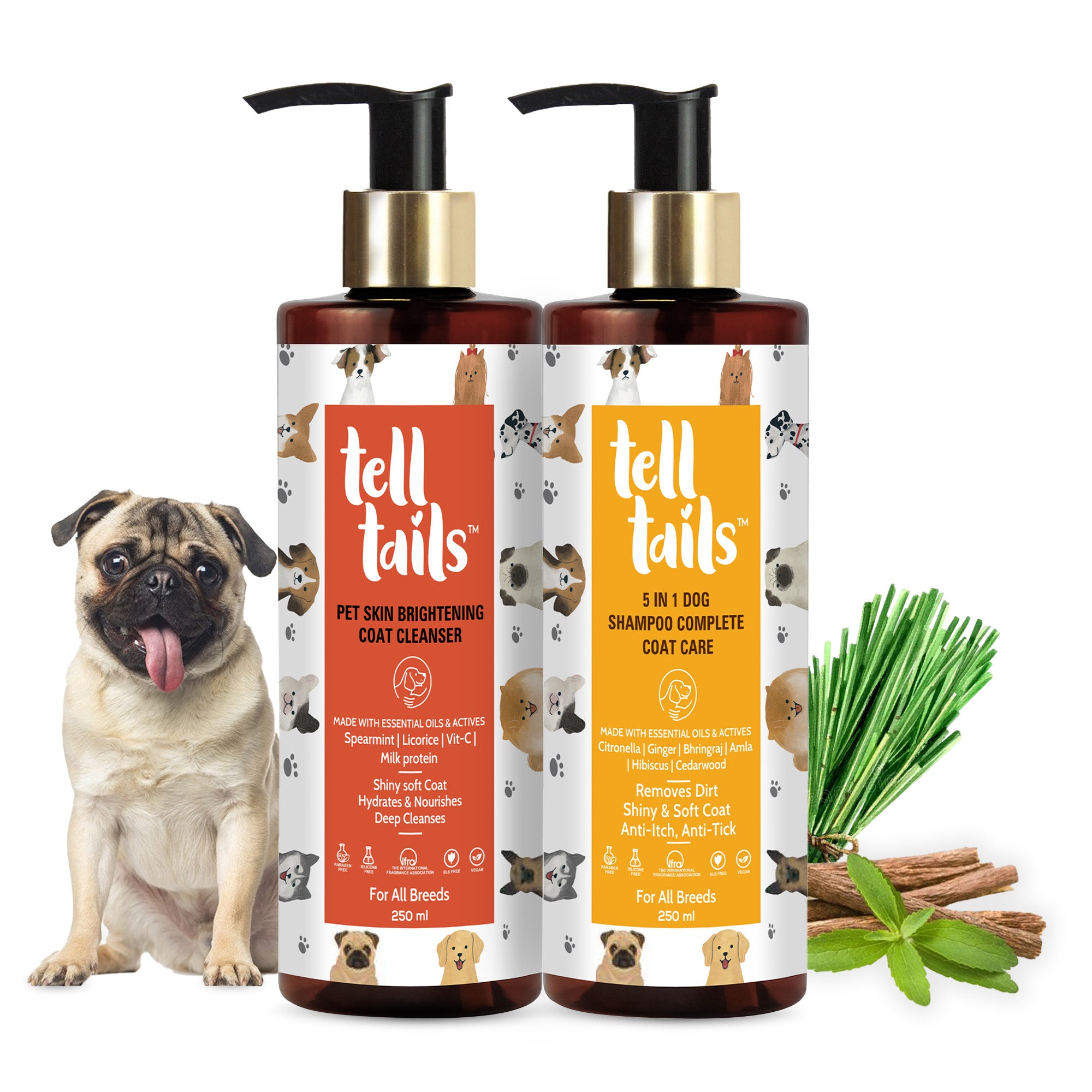 Hydrate & brighten combo-
-Pet skin brightening coat cleanser
-5in 1 dog shampoo complete coat care